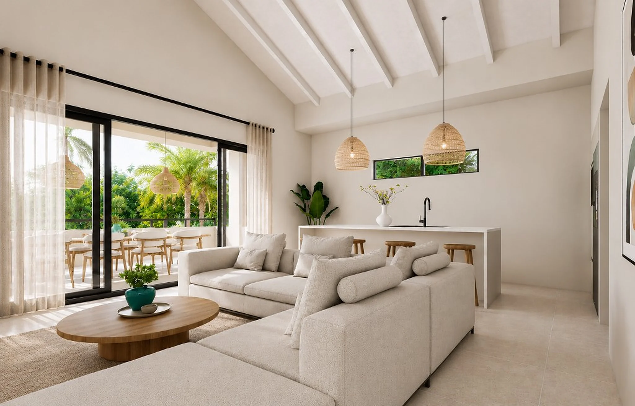 Serenity Residence 1st floor apartment — open-plan living with balcony view